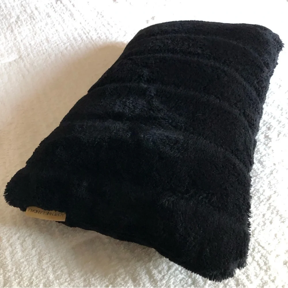 Adrienne Landau Black Faux Fur Lumbar Pillow Plush Luxe Home Decor